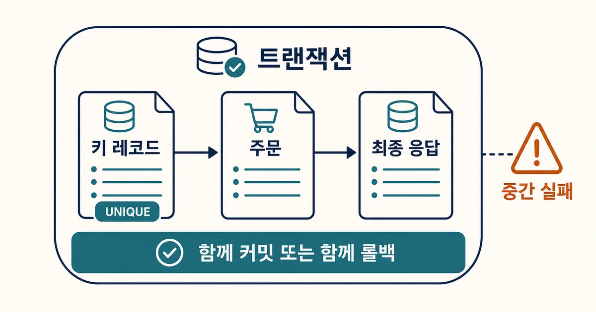 키 레코드 주문 최종 응답을 하나의 데이터베이스 트랜잭션으로 묶는 구조