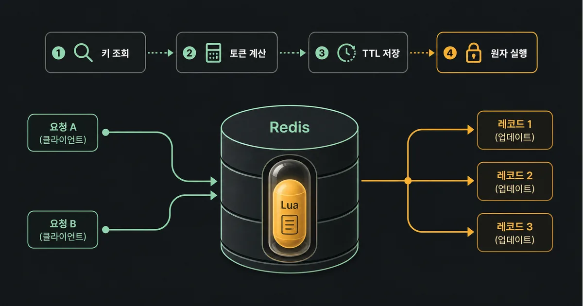 Redis Lua가 토큰 계산과 TTL 저장을 원자적으로 실행하는 구조